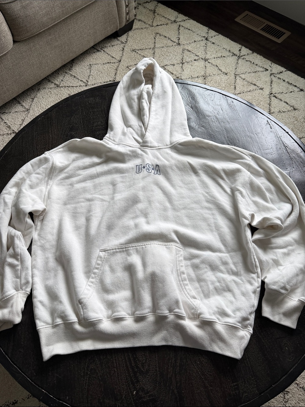 Hollister White USA Embroidered Hoodie